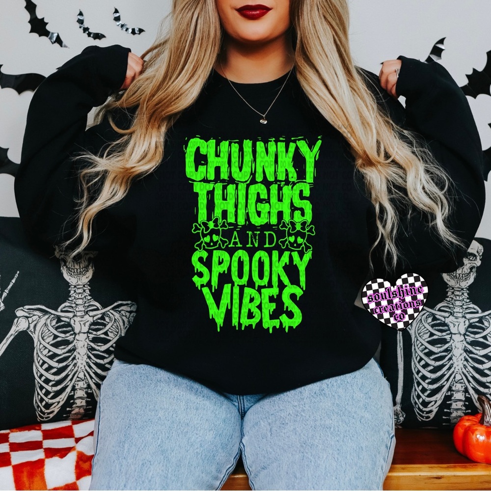Chunky Thighs and Spooky Vibes Black Sweatshirt Unisex Edgy Alternative Witchy